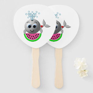 Cute Whale and Watermelon Fächer
