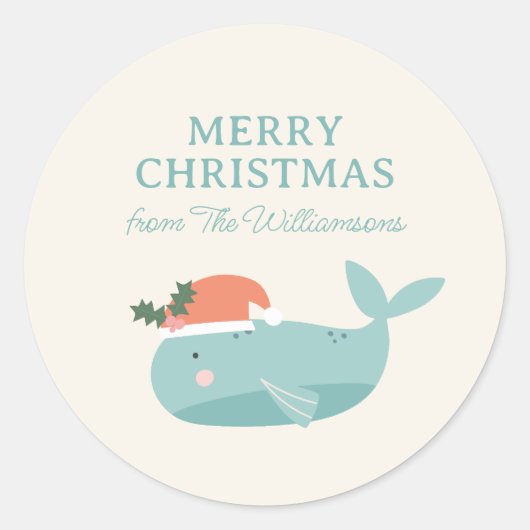 Cute Whale Christmas Holiday Personalized  Runder Aufkleber (Vorderseite)