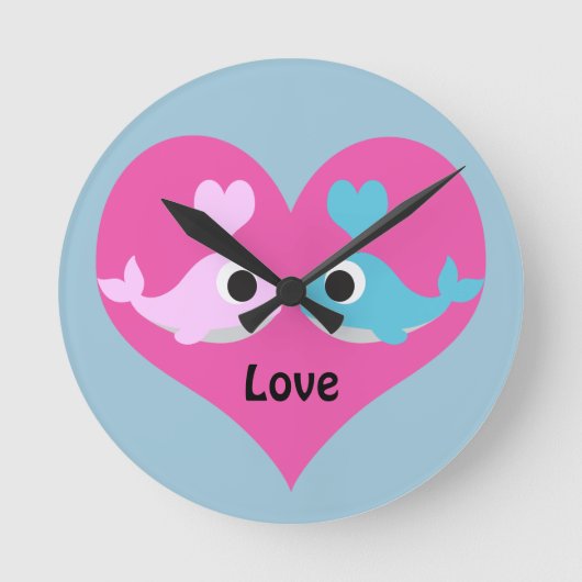 Cute Whale Love Runde Wanduhr (Vorderseite)