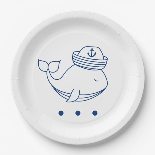 cute whale nautical theme party plates pappteller (Vorderseite)
