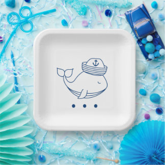 cute whale nautical theme square party plates pappteller