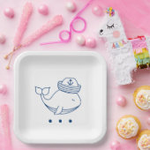 cute whale nautical theme square party plates pappteller (Party)