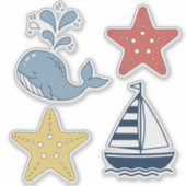 Cute Whale, Starfish & Sailboat ID1251 Aufkleber (Vorderseite)