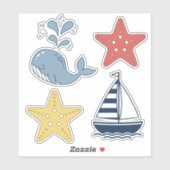 Cute Whale, Starfish & Sailboat ID1251 Aufkleber (Blatt)