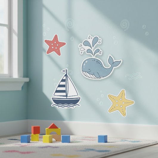 Cute Whale, Starfish & Sailboat ID1251 Aufkleber