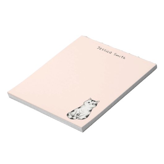 Cute whimsical Black and white Cat  Pink Notepad Notizblock (Rotiert)