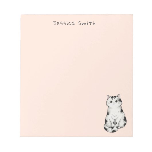 Cute whimsical Black and white Cat  Pink Notepad Notizblock (Vorderseite)