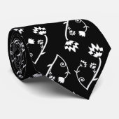 Cute Whimsical Black White Folk Floral Pattern Krawatte (Gerollt)