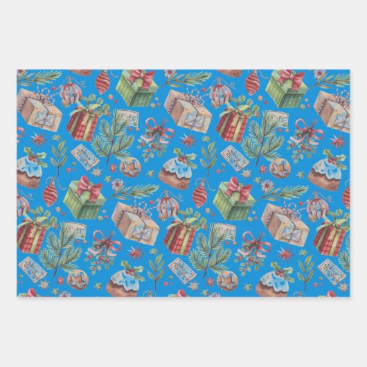 Cute whimsical blue Christmas set of 3 Geschenkpapier Set (Vorderseite 3)