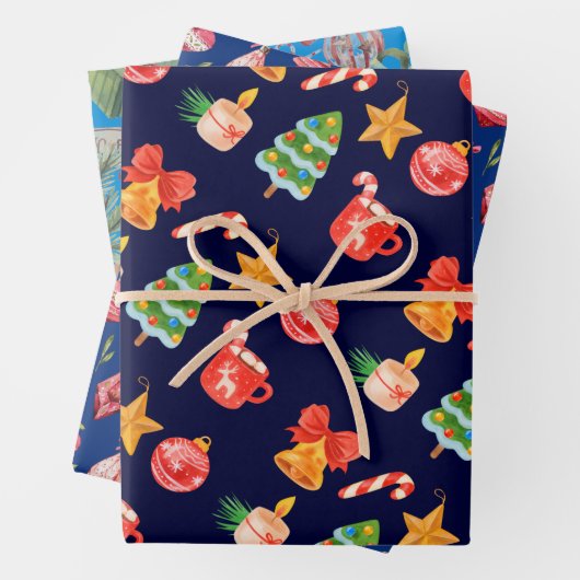 Cute whimsical blue Christmas set of 3 Geschenkpapier Set (Beispiel)
