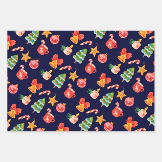 Cute whimsical blue Christmas set of 3  Geschenkpapier Set (Vorderseite)