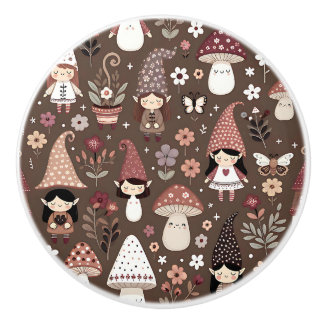 Cute Whimsical Brown Fairy Gnome Elves Keramikknauf