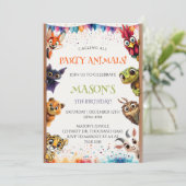 Cute Whimsical Calling All Party Animals Birthday Einladung (Stehend Vorderseite)