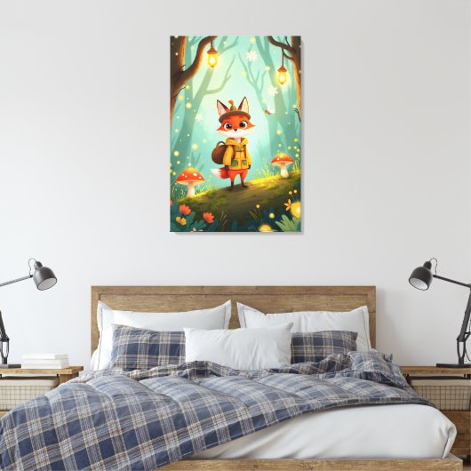 Cute Whimsical Cartoon Fox Leinwanddruck (Insitu (Schlafzimmer))