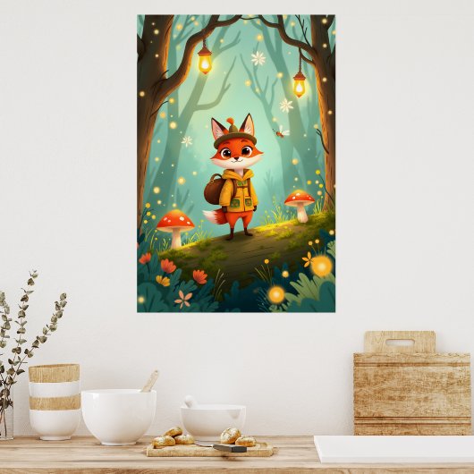 Cute Whimsical Cartoon Fox Poster (Küche)