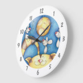 Cute Whimsical Cat and Mouse Moon Art Große Wanduhr (Winkel)