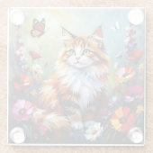 Cute Whimsical Cat, Flowers and Butterflies Glasuntersetzer (Rückseite)