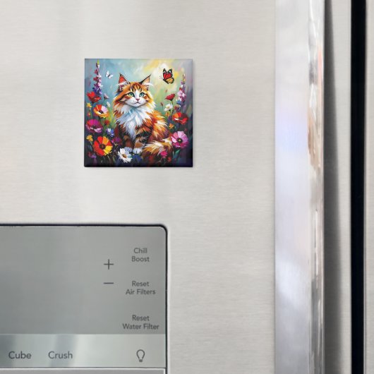 Cute Whimsical Cat, Flowers and Butterflies Magnet (In Situ (Kühlschrank))