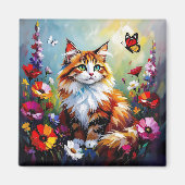 Cute Whimsical Cat, Flowers and Butterflies Magnet (Vorne)