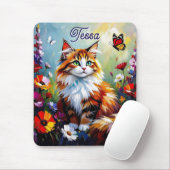 Cute Whimsical Cat, Flowers and Butterflies Mousepad (Mit Mouse)