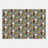 Cute Whimsical Cats and Folk Art Flowers Geschenkpapier Set (Vorderseite 3)