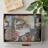 Cute Whimsical Cats and Folk Art Flowers Seidenpapier (Geschenk)