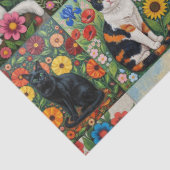 Cute Whimsical Cats and Folk Art Flowers Seidenpapier (Detail)