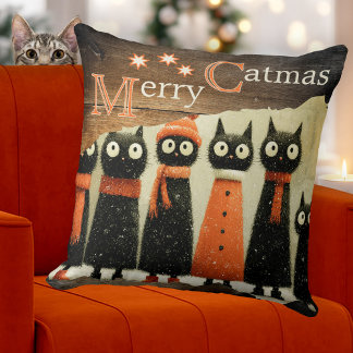 Cute Whimsical Cats Rustic Christmas Kissen