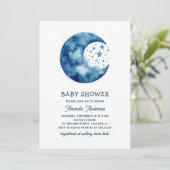 Cute whimsical celestial blue moon baby shower einladung (Stehend Vorderseite)