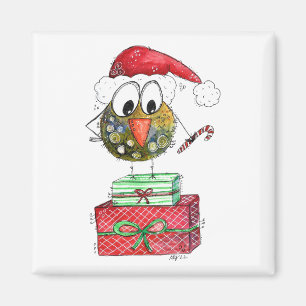Cute Whimsical Christmas Bird Magnet