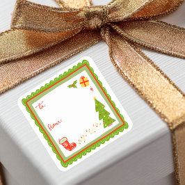 Cute Whimsical Christmas Holiday CUSTOM TO FROM Quadratischer Aufkleber