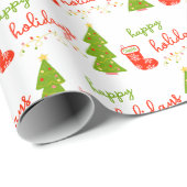 Cute Whimsical Christmas Icons HAPPY HOLIDAYS Geschenkpapier (Rolleneckpunkt)