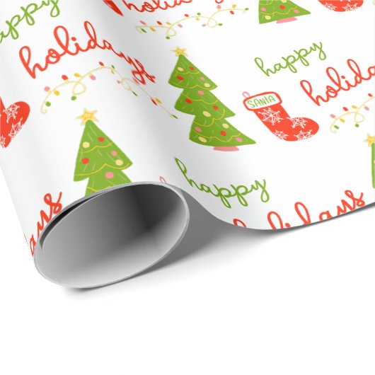 Cute Whimsical Christmas Icons HAPPY HOLIDAYS Geschenkpapier (Rolleneckpunkt)