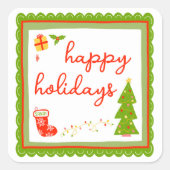 Cute Whimsical Christmas Icons HAPPY HOLIDAYS Quadratischer Aufkleber (Vorderseite)