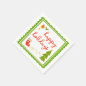 Cute Whimsical Christmas Icons HAPPY HOLIDAYS Serviette (Ecke)