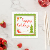 Cute Whimsical Christmas Icons HAPPY HOLIDAYS Serviette (Beispiel)