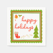 Cute Whimsical Christmas Icons HAPPY HOLIDAYS Serviette (Vorderseite)