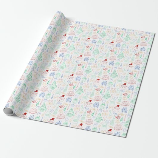 Cute Whimsical Colorful Christmas Doodle Geschenkpapier (Ungerollt)