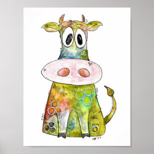 Cute Whimsical Colorful Cow Poster