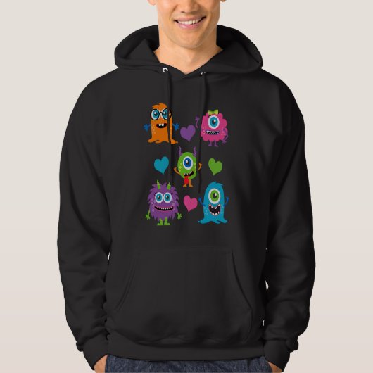 Cute Whimsical Colorful Little Monsters With Heart Hoodie (Vorderseite)