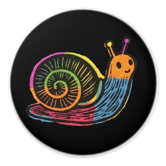 Cute Whimsical Colorful Snail Keramikknauf (Vorderseite)