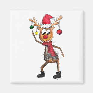 Cute Whimsical Dancing Christmas Deer Magnet