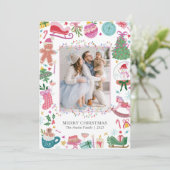 Cute Whimsical Doodles Christmas Feiertagskarte (Stehend Vorderseite)