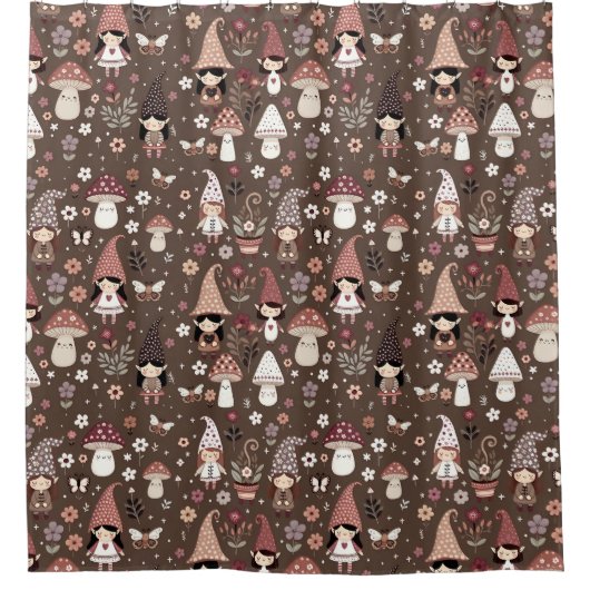 Cute Whimsical Fair Gnomes and Mushrooms Duschvorhang (Vorderseite)