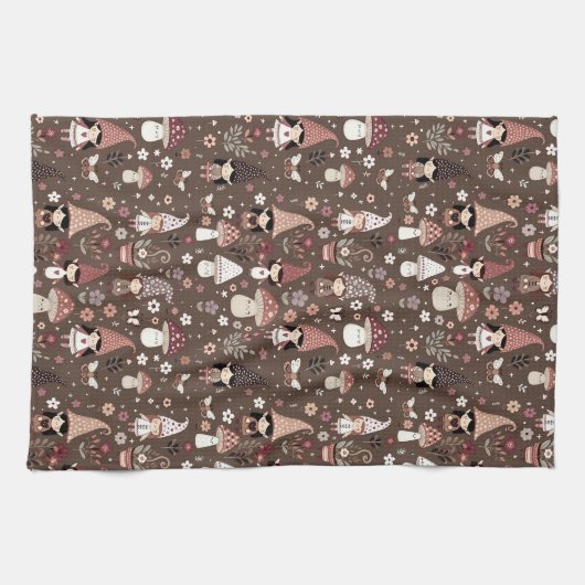 Cute Whimsical Fair Gnomes and Mushrooms Geschirrtuch (Horizontal)