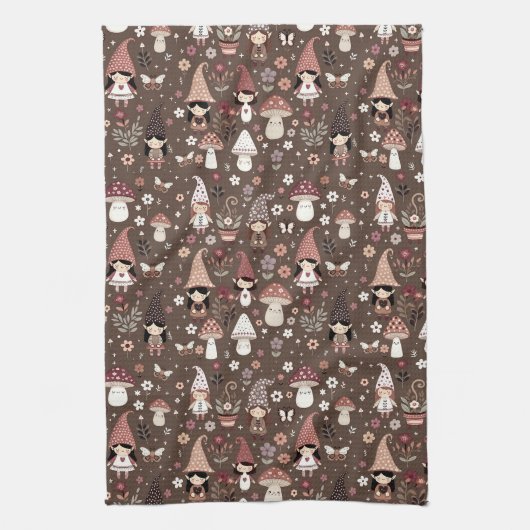Cute Whimsical Fair Gnomes and Mushrooms Geschirrtuch (Vertikal)