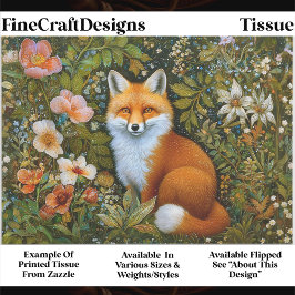 Cute Whimsical Forest Fox, Flowers ET9R Decoupage  Seidenpapier