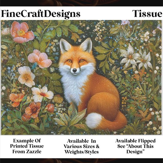 Cute Whimsical Forest Fox, Flowers ET9R Decoupage  Seidenpapier