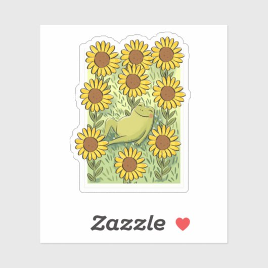 Cute Whimsical Frog And Sunflowers Illustration Aufkleber (Blatt)