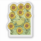 Cute Whimsical Frog And Sunflowers Illustration Aufkleber (Vorderseite)